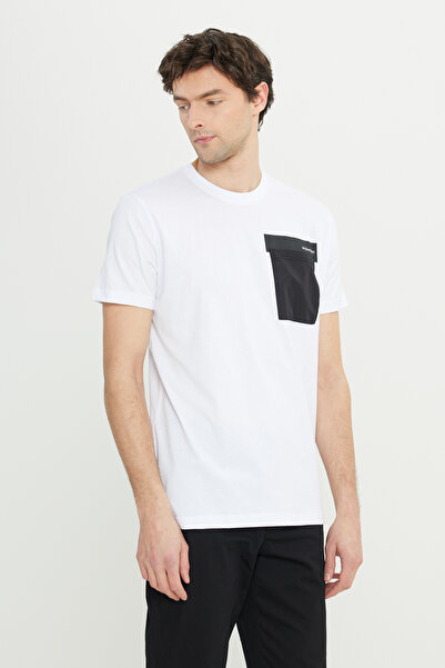 AC&Co / Altınyıldız Classics Ανδρικό λευκό μπλουζάκι oversized με φαρδιά εφαρμογή με λαιμόκοψη 100% βαμβακερό κοντομάνικο μπλουζάκι με σχέδιο