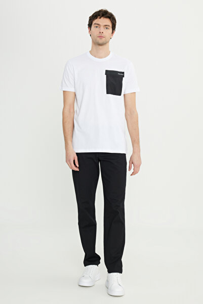 AC&Co / Altınyıldız Classics Ανδρικό λευκό μπλουζάκι oversized με φαρδιά εφαρμογή με λαιμόκοψη 100% βαμβακερό κοντομάνικο μπλουζάκι με σχέδιο