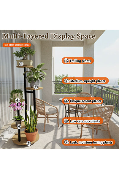 Sinyin 5-Tier Multi-Layer Plant Stand,Indoor Outdoor Metal Flower Pot Rack,Space-Saving Corner Shelf
