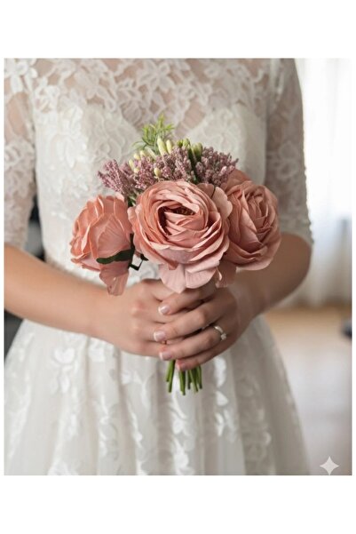 yapay çiçek evi 1 buchet de mână de mireasă cu trandafiri uscati, vază de acasă, logodnă, nuntă