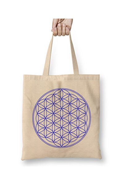 Toyaso Flower of Life Purple White Cloth Bag Long Handle Shopping Bag Beach Bag