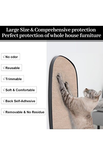Arabest Trimmable Cat Scratch Mat pad Self-Adhesive Cat Scratching Post Carpet Covered Cat Tree Shelves