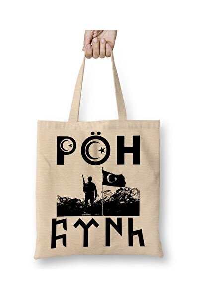 Toyaso Pöh Göktürk Special Operations White Cloth Bag Long Handle Shopping Bag Beach Bag