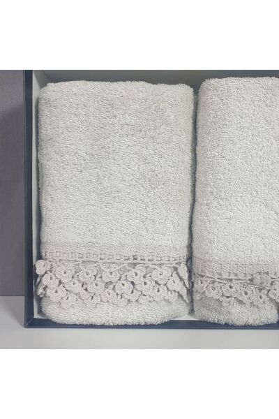 Reiashn Turkish towel, 2 pieces, 100% cotton, gray, size 30*50+50*90 cm