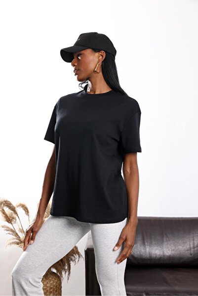 5in1Canpolat Black Crew Neck Oversized T-Shirt 4031
