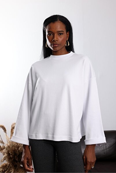 5in1Canpolat White Double Sleeve Basic T-Shirt 2625