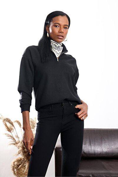 5in1Canpolat Black Fleece Textured Sweatshirt 3848