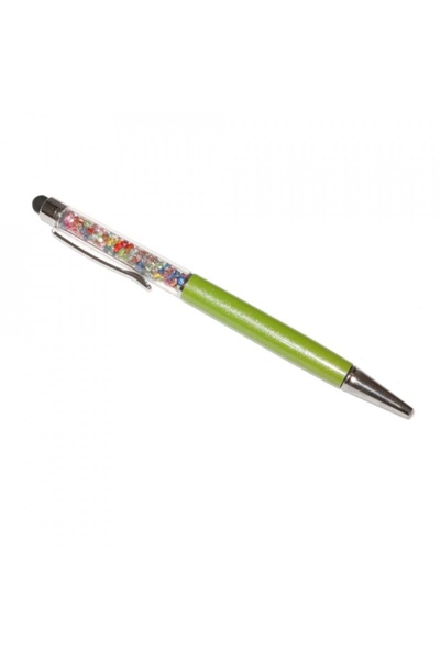 G Golden Case Stylus touch pen with pen, decorated with mixed multicolored crystals, metallic green