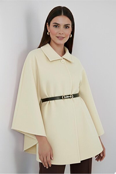 TRENDTESETTÜR KADIN Ekru KEMERLİ KAŞE PANÇO T 0719