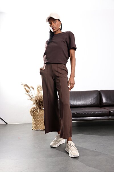 5in1Canpolat Brown Crew Neck Oversized T-Shirt 4031