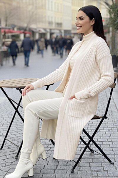 TRENDTESETTÜR ΓΥΝΑΙΚΕΙΑ Εκρού Πλεκτή Ζακέτα T 6417