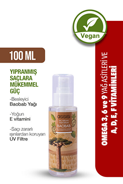 Assisi Saç Serumu Baobab 100 ml - E Vitamini, UV Koruma, Besleyici, Vegan, Ne...
