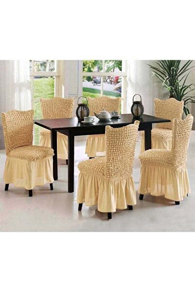 DOMEET 6-Piece Turkish Cotton Stretchable Chair Covers Set Light Beige 100x50cm