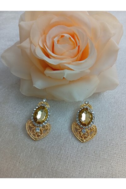 Gold yellow gemstone handmade evening earrings
