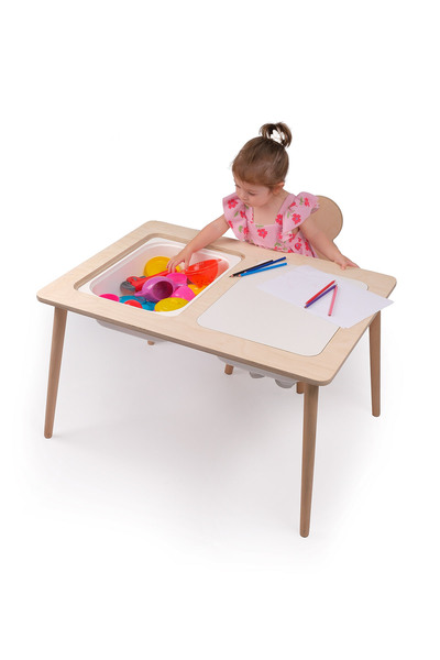 ROZİTOYS Montessori Çocuk Ahşap Oyun Etkinlik Çalışma Masası Seti, Sandalyeli...