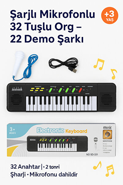 Pshoplay Şarjlı Mikrofonlu 32 Tuşlu Org – 22 Demo Şarkı