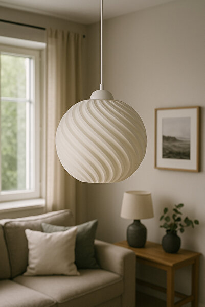 Limon 3D Desing Viola Beyaz Modern Dokulu, Pinterest Tarzı Özel Tasarım Tekli Sarkıt Avize (Bioplastik) E27