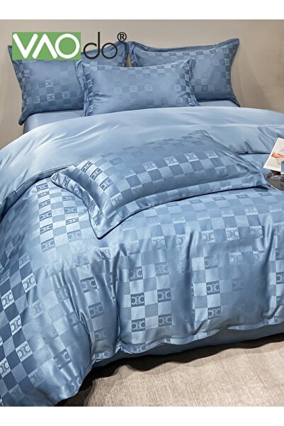 VAODO طقم لحاف حريري فاخر من 4 قطع، مصنوع من الحرير والجاكار، ناعم وحريري، قابل للتنفس، ذو ثنيات قوية