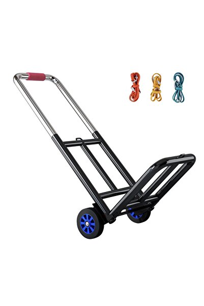 YESMAX Trolley Cart, Folding Home Moving Trailer, Shopping Grocery Trolley, Portable Hand Cart (Blue Wheel)