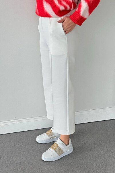 Şulemoda Giyim piped Scuba Capri Pants White