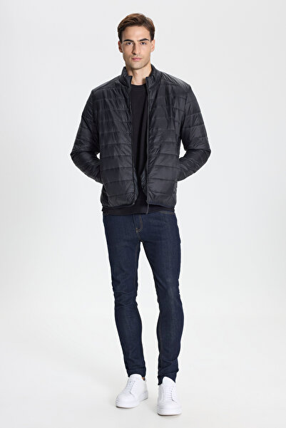 George Henry Windproof Warm Ultra Light Standard Fit Stand Collar Men's Black Puffer Jacket