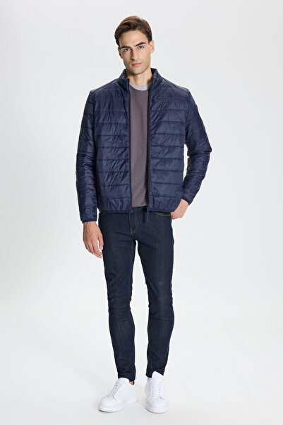 George Henry Windproof Warm Ultra Light Standard Fit Stand Collar Men's Navy Blue Puffer Jacket