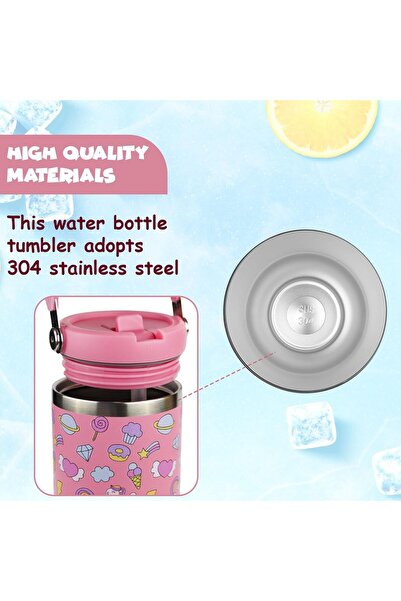 UKR 30 oz Pink Unicorn Kids Tumbler Stainless Steel Insulated 900 ml with Handle & Flip Straw