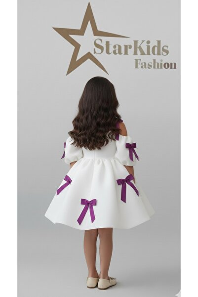 Star Kids Girl's Purple Bow Dress,Girl's Graduation Dress