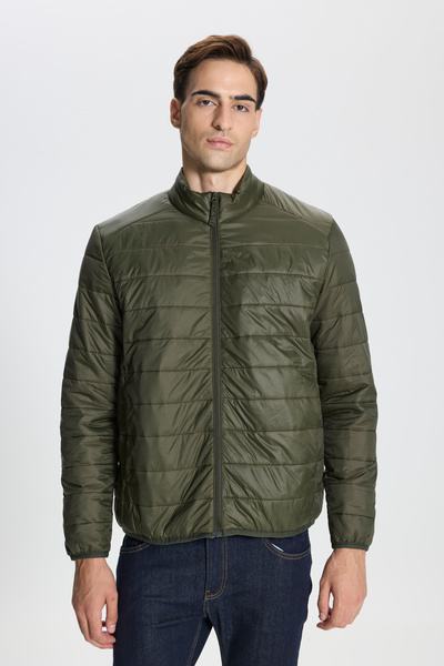 George Henry Windproof Warm Ultra Light Standard Fit Stand Collar Men's Khaki Puffer Jacket