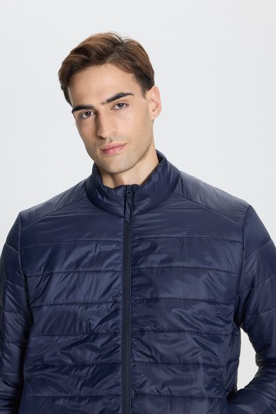 George Henry Windproof Warm Ultra Light Standard Fit Stand Collar Men's Navy Blue Puffer Jacket