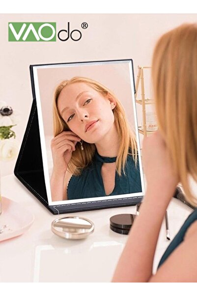 VAODO Protable PU Leather Mirror, Folding Desktop Makeup Mirror with Adjustab...