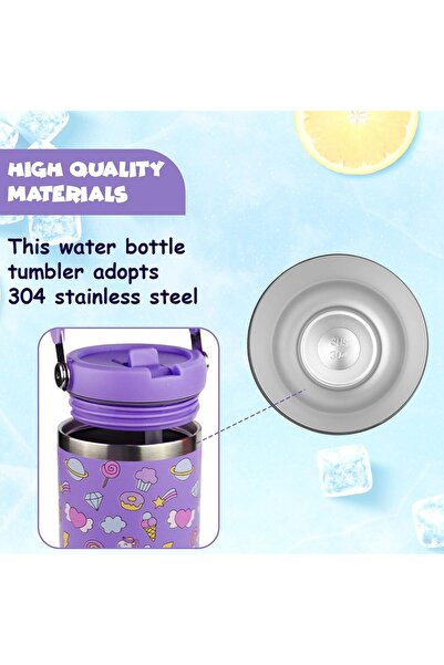 UKR 30 oz Purple Unicorn Kids Tumbler Stainless Steel Insulated Water Bottle 900 ml with Handle & Fl