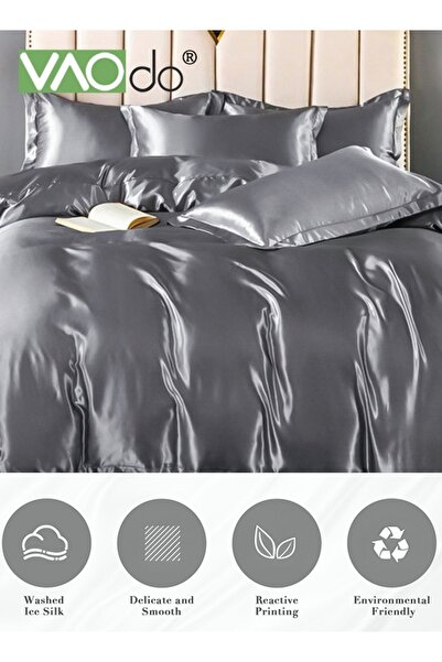 VAODO 4PCS Comforter Set Luxurious Satin Bedding Set Breathable Moisture Absorbing Suitable for All Season