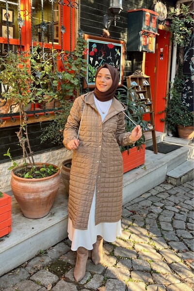 Tuğba Sarı Krem Giy Çık Uzun Kadın Mont