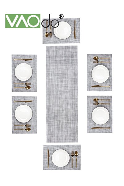 VAODO 7PCS Placemats with Table Runner Set, Non Slip and Washable, Woven Viny...
