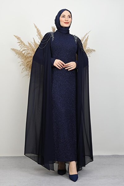 GİYZAMİLA Βραδινό φόρεμα Kösem Taşlı σε μπλε ναυτικό