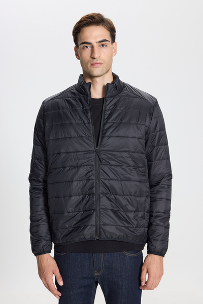 George Henry Windproof Warm Ultra Light Standard Fit Stand Collar Men's Black Puffer Jacket