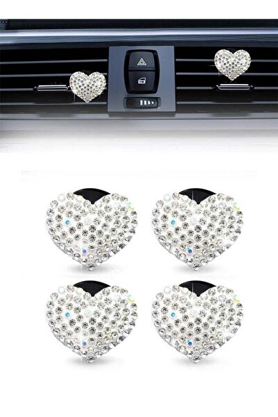 Bukela مجموعة من 4 مشابك تهوية هواء السيارة على شكل قلب من الكريستال اللامع -...