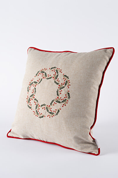 Koza Home Χριστουγεννιάτικο μπεζ κεντημένο κάλυμμα μαξιλαριού με ρέλι 45Χ45 2550