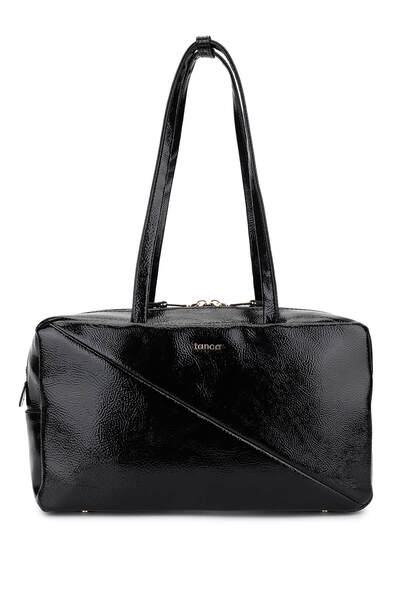 Tamer Tanca Kadın Suni Deri Siyah Kırışık Rugan Kol Çantası