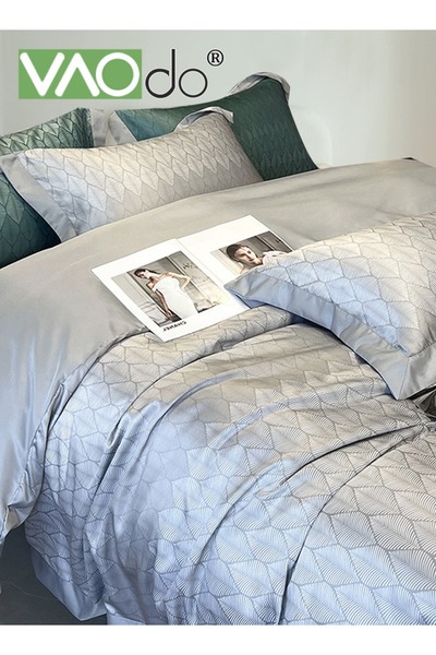 VAODO 4PCS Silky Satin Sheet Set Satin Bed Set with 2 Pillowcase Soft and Breathable Exquisite Printing Co