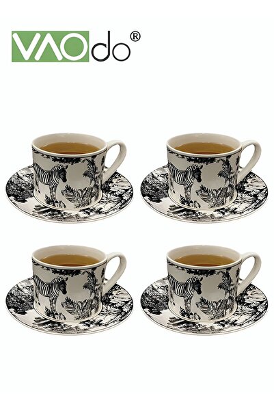 VAODO طقم فناجين قهوة وصحن من 4 قطع، كوب وصحن فاخر عتيق، سعة 200 مل، كوب شاي وصلصة مزججين