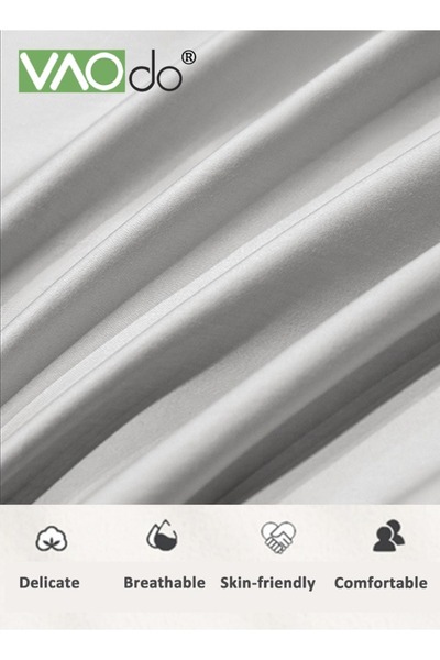 VAODO 4PCS Silk Comforter Set, Simple Style Bedding Set, Soft Breathable Lightweight Material, AB Surface