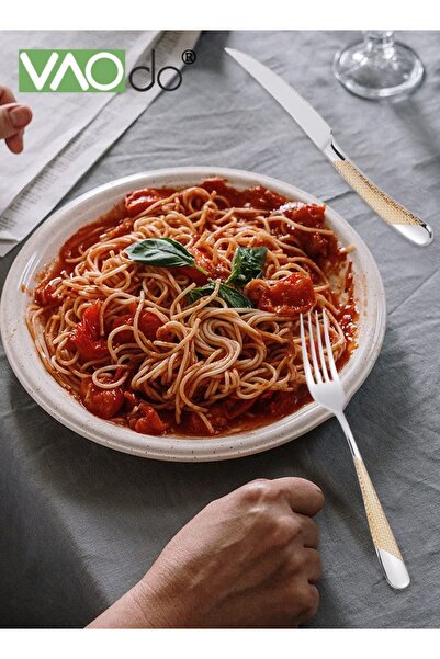 VAODO 24PCS Hammered Silverware Set Stainless Steel Square Flatware Set for 6 Metal Tableware Cutlery Set