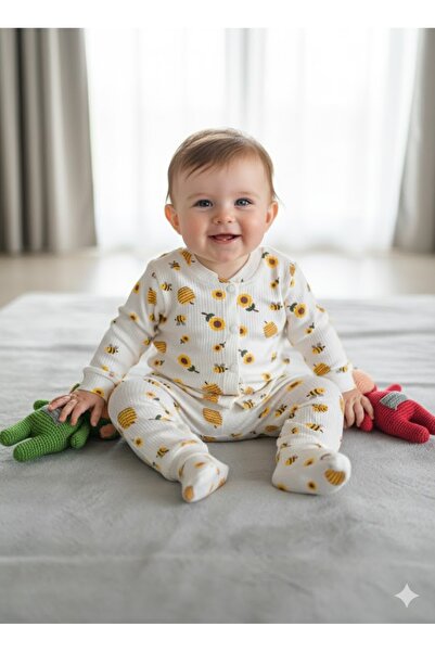 Şimo Butik Baby Girl Boy 100% Cotton Pajama Set Soft Ribbed Snap Fasteners 0-...