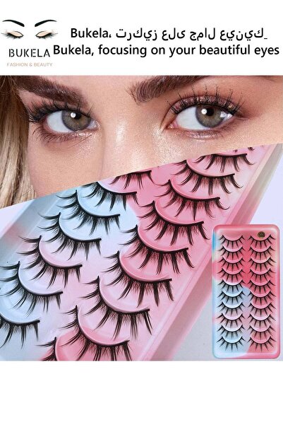 Bukela 10 أزواج من الرموش الصناعية ثلاثية الأبعاد ذات المظهر الطبيعي والقابلة لإعادة الاستخدام