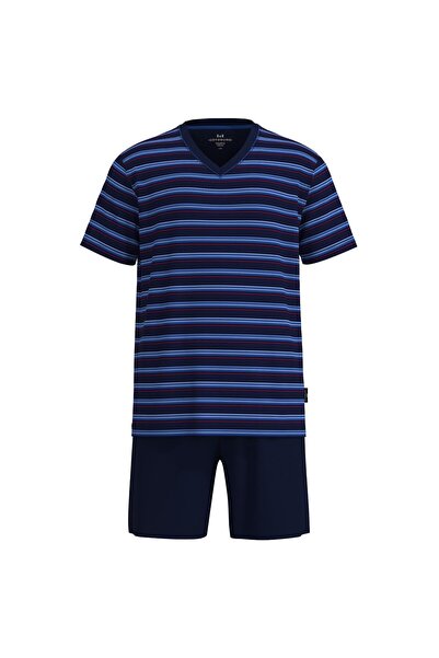 Götzburg Herren Schlafanzug, kurz - Shorty, V-Ausschnitt, gestreift, Baumwoll...
