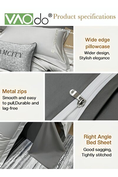 VAODO 4PCS Comforter Set Warm in Winter and Cool in Summer Washed Silk Bedding Set Skin-Friendly Solid Col