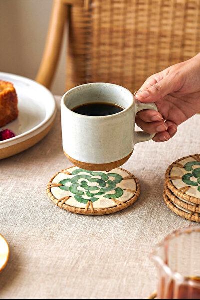 Koza Home Meander Rattan 6-Piece Pearlescent Coasters 8911