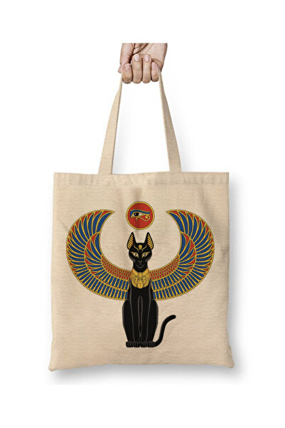 Toyaso Αρχαία Αίγυπτος Αρχαία Αιγυπτιακή Γάτα 02 Λευκή υφασμάτινη τσάντα με μ...